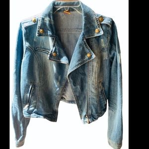 JouJou Cropped Distressed Jean Jacket. Size Medium